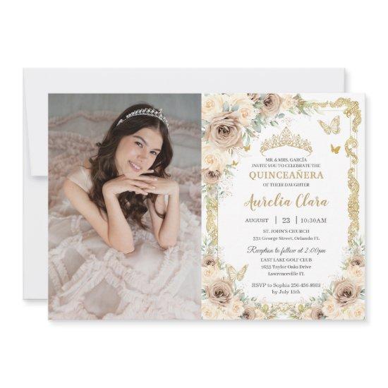 Champagne Cream Floral Sweet Sixteen QUINCEAÑERA