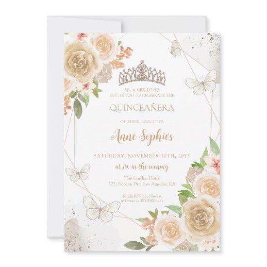 Champagne Creme Quinceañera Butterfly Tiara