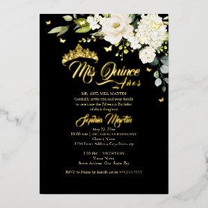 Champagne Floral Black Gold Mis Quince Quinceanera Foil