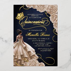 Champagne Floral Dress Quinceañera Foil