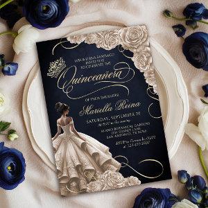Champagne Floral Dress Quinceañera