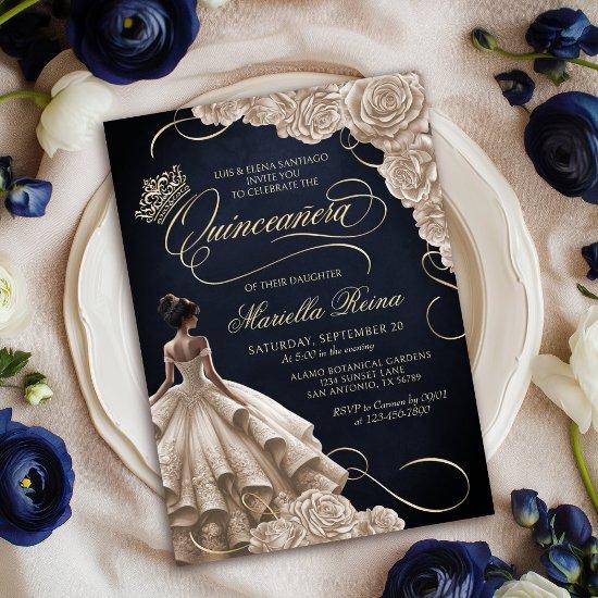 Champagne Floral Dress Quinceañera
