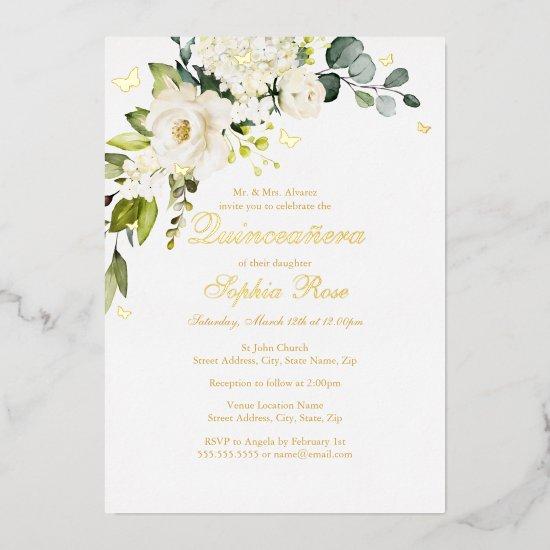 Champagne Floral Golden Butterfly Quinceanera Foil