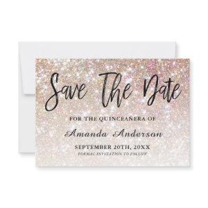 Champagne Glitter Brush Script  Quinceanera Save The Date