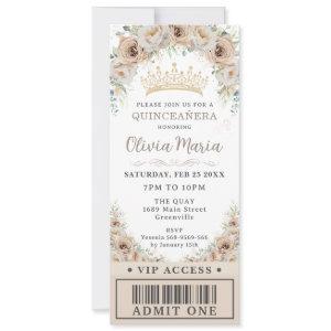 Champagne Gold Beige Floral Quinceañera VIP Ticket