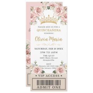 Champagne Gold Blush Floral Quinceañera VIP Ticket