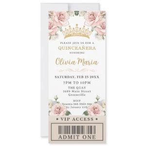 Champagne Gold Blush Floral Quinceañera VIP Ticket