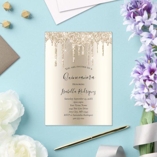 Champagne Gold Dripping Glitter Quinceanera Acrylic