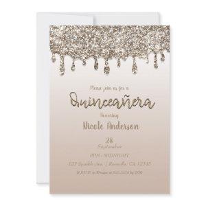 Champagne Gold Glitter Drip Glam Quinceañera 15