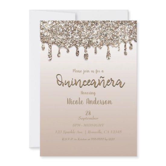 Champagne Gold Glitter Drip Glam Quinceañera 15