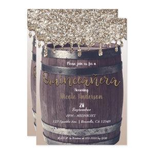 Champagne Gold Glitter Drip Rustic Quinceañera 15