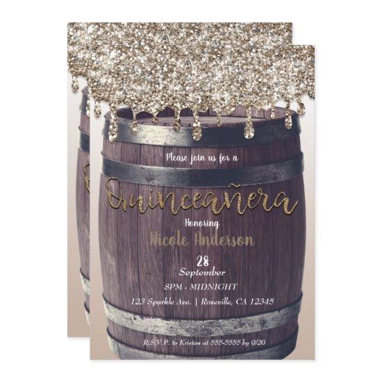 Champagne Gold Glitter Drip Rustic Quinceañera 15