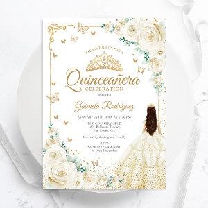 Champagne Ivory Roses Gold Quinceanera
