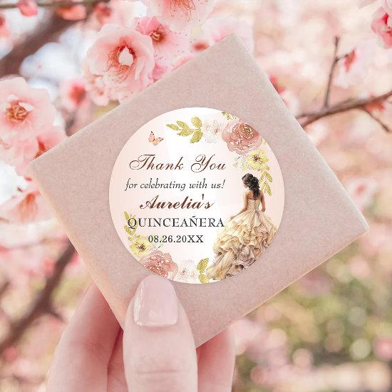 Champagne Princess Dress Quinceañera Birthday Classic Round Sticker