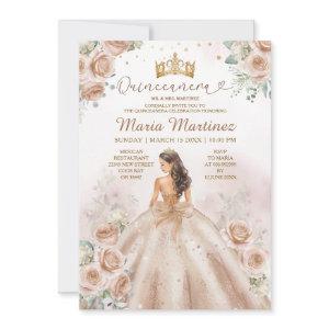 Champagne Princess Floral Gold Glitter Quinceañera
