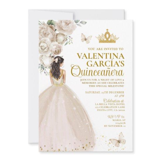 Champagne Quinceañera 15 Anos Flowers Gold Crown