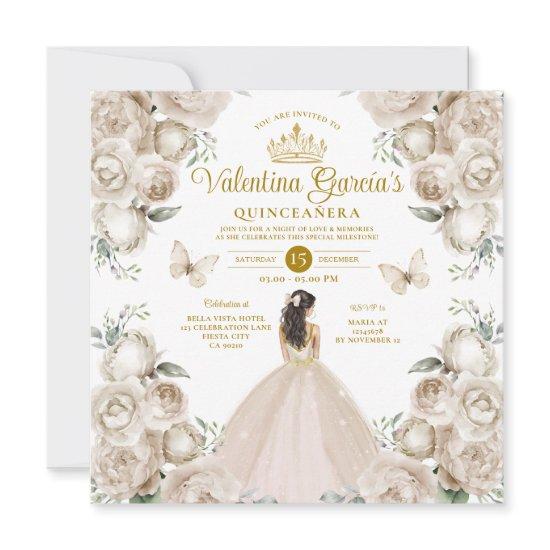 Champagne Quinceañera 15 Anos Flowers Gold Crown