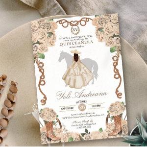 Champagne Rose Cream Floral Charro Quinceanera