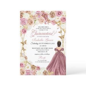 Champagne Rose Gold Butterfly Princess Quinceanera