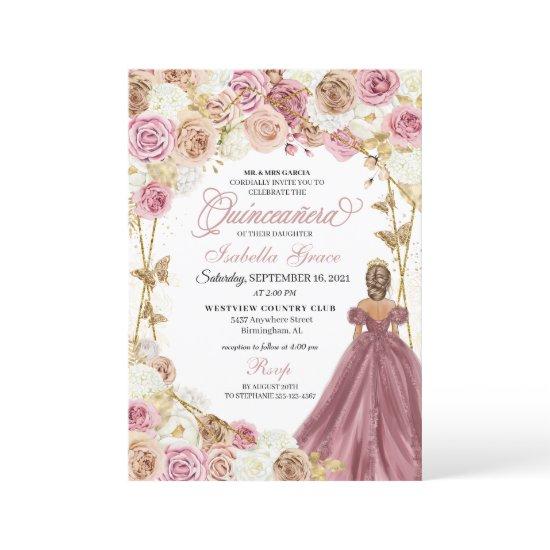 Champagne Rose Gold Butterfly Princess Quinceanera