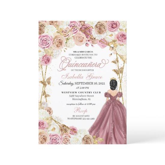 Champagne Rose Gold Butterfly Princess Quinceanera