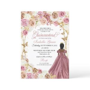 Champagne Rose Gold Butterfly Princess Quinceanera