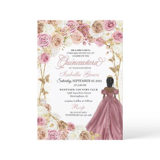 Champagne Rose Gold Butterfly Princess Quinceanera