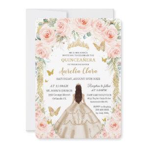 Champagne Vintage Gold Blush Floral Quinceañera
