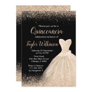 Champagne White Dress Faux Glitter Quinceanera