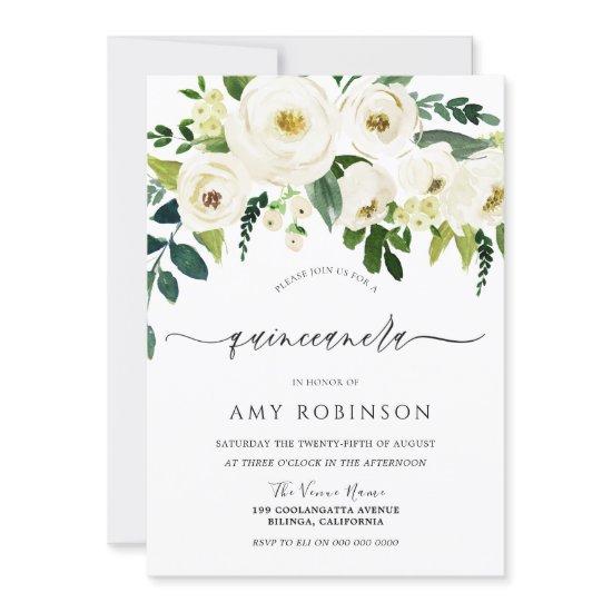 Champagne White Flowers Elegant Quinceanera Party