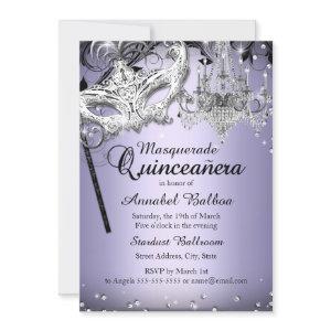Chandelier Masquerade Purple Quinceanera Invite