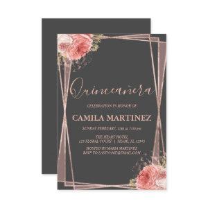 Charcoal Grey and Rose Gold Quinceanera Party