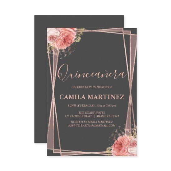 Charcoal Grey and Rose Gold Quinceanera Party
