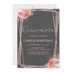 Charcoal Grey and Rose Gold Quinceanera Party