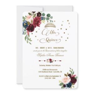 Charm Burgundy Floral Gold Mis Quince Quinceañera