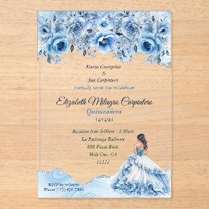 Charming Baby Blue and Silver Quinceañera Floral Acrylic