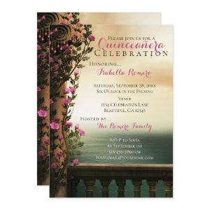Charming Balcony with Pink Roses Beach Quinceañera