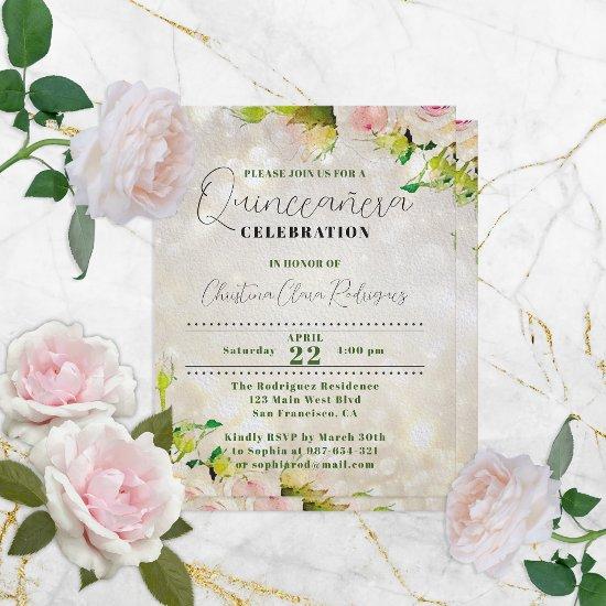 Charming Watercolor Roses Quinceañera