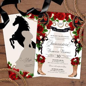 Charra Quinceanos Western Red Roses Black Mariachi