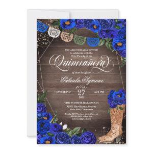 Charra Rustic Cowgirl Boots Blue Roses Quinceañera