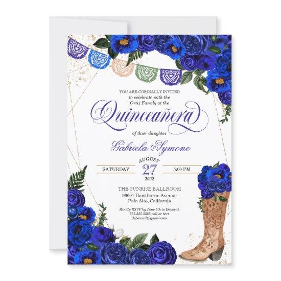 Charra Rustic Cowgirl Boots Blue Roses Quinceañera