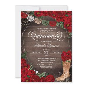 Charra Rustic Cowgirl Boots Red Roses Quinceañera