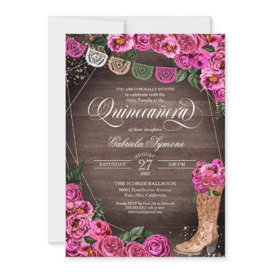 Charra Rustic Cowgirl Pink Rose Quinceañera