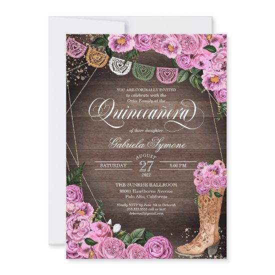 Charra Rustic Pink Roses Cowgirl Boots Quinceañera