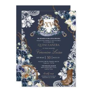 Charro Horse Crest Royal Navy Blue Quinceanera Inv