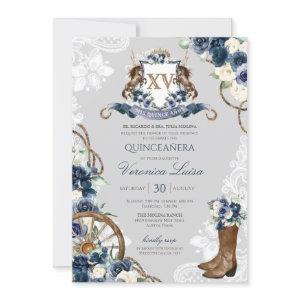 Charro Horse Crest Royal Navy Blue Quinceanera Inv