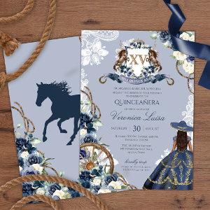 Charro Horse Crest Royal Navy Blue Quinceanera Inv