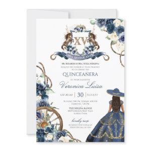Charro Horse Crest Royal Navy Blue Quinceanera Inv