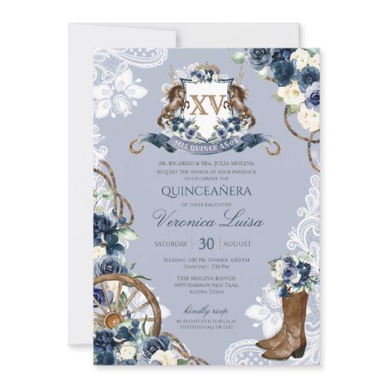 Charro Horse Crest Royal Navy Blue Quinceanera
