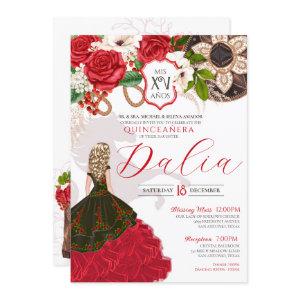 Charro Quinceañera Red Roses Floral Crest Western